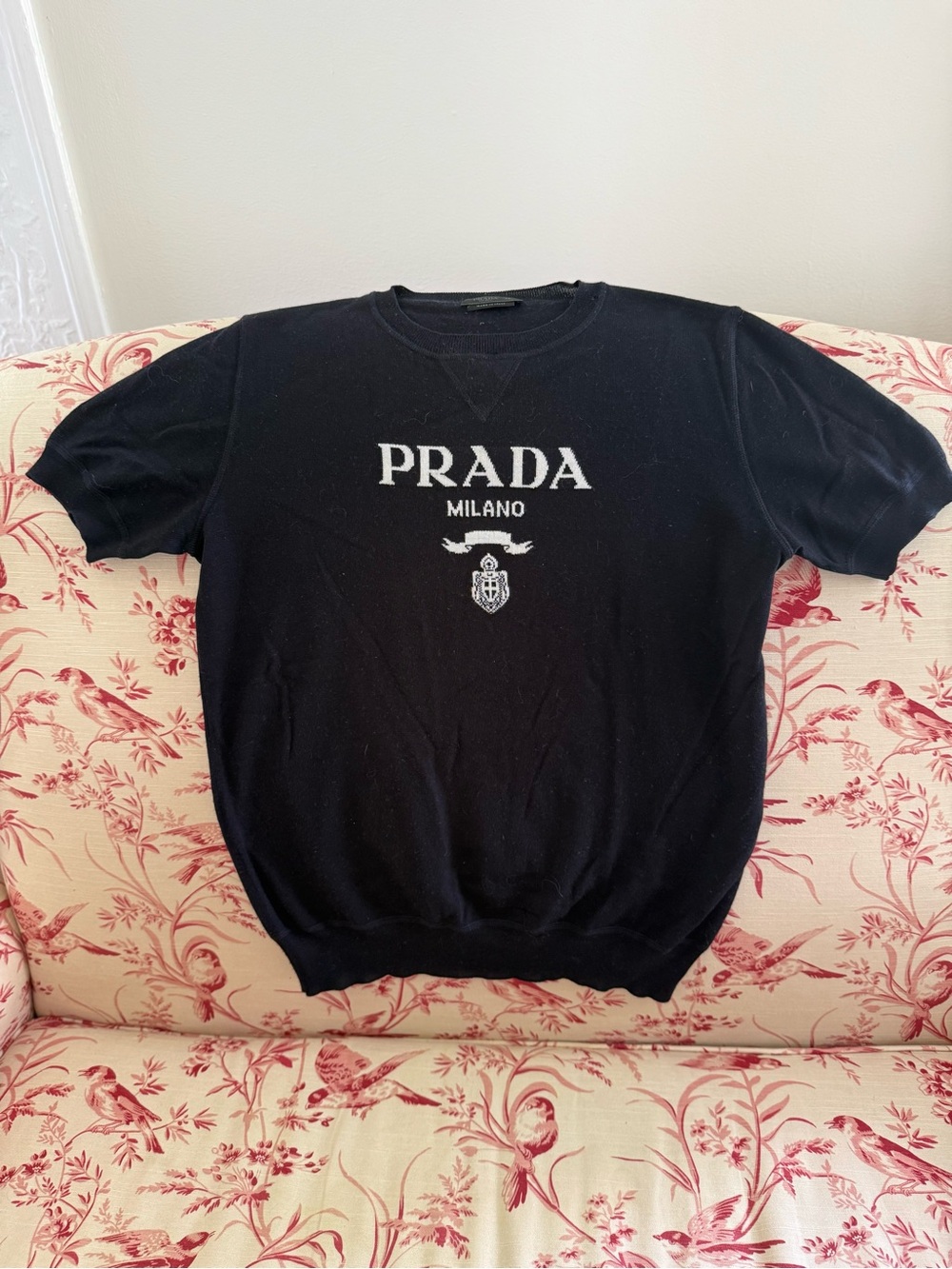 Prada Navy Cashmere Crewneck Sweater with White Logo - Picture 2 of 5